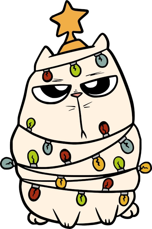 "Xmas tree cat" retrieved from Openclipart.  Created and published to PublicDomainPictures.net by Ms. Linnaea Mallette.