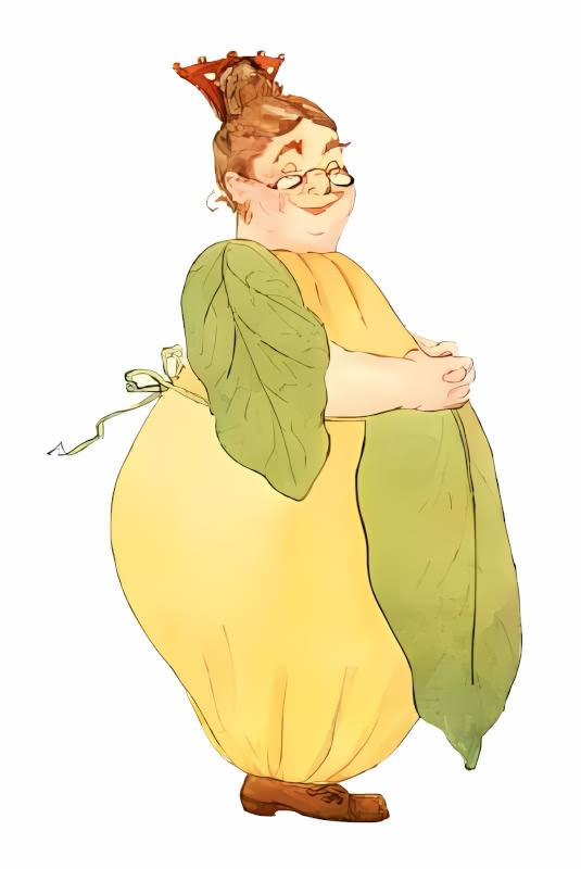 Illustration of a motherly woman dressed as a quince by M.T. Ross for Elizabeth Gordon's "Mother Earth's Children."