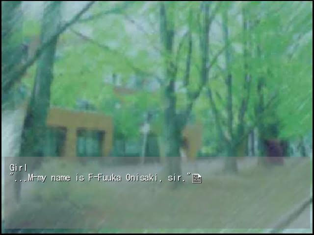 Fuuka Onisaki introduces herself in the Plain Song visual novel.