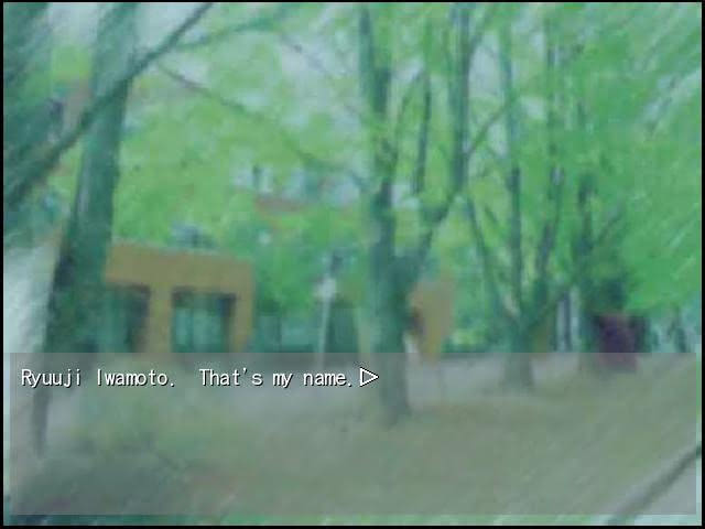 Ryuuji Iwamoto introduces himself in the Plain Song visual novel.