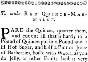 Red Quince Marmalet recipe Mrs. Mary Eales's Receipts (1833 ed).