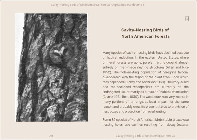 Book open in Foliate e-reader on Sepia mode with National Park Regular font.