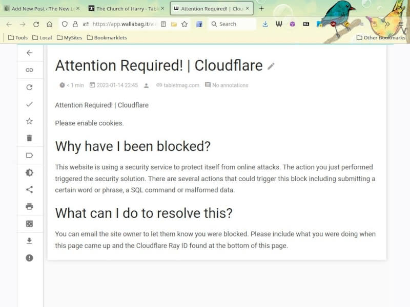 Attention Required Cloudflare block in Wallabag.