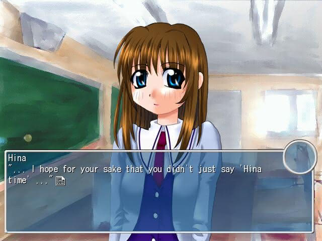 Hina tells Tarou that she hopes he did not just say "Hina time" in the Flood of Tears visual novel.