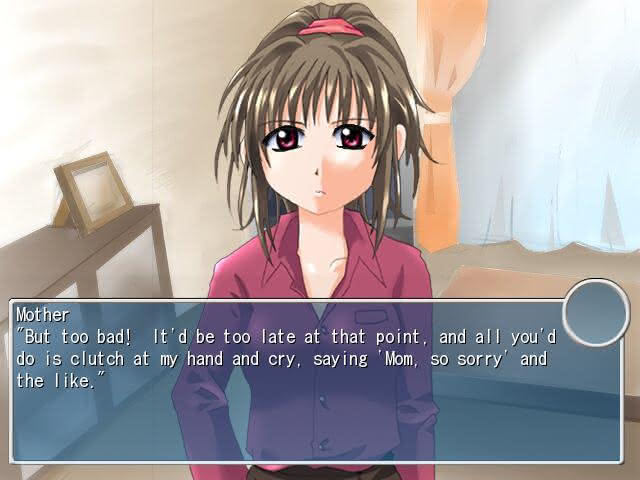 Tarou's mother in the Flood of Tears visual novel bemoaning that her son does not appreciate her enough.