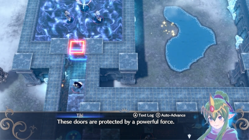 Tiki highlighting a sealed door in her DLC paralogue in Fire Emblem Engage.