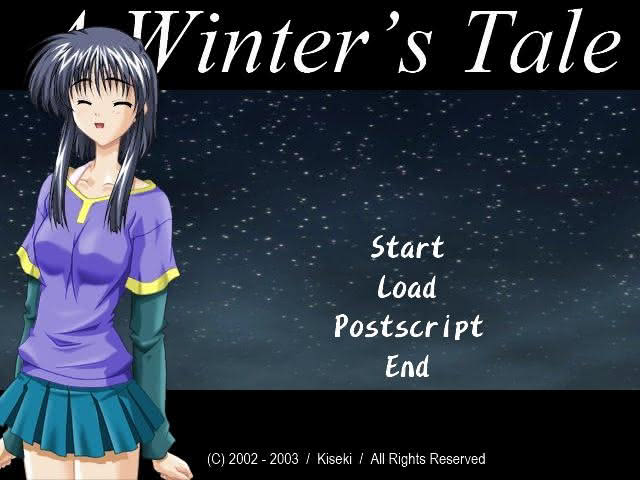 Post-completion title screen for "A Winter's Tale" visual novel.