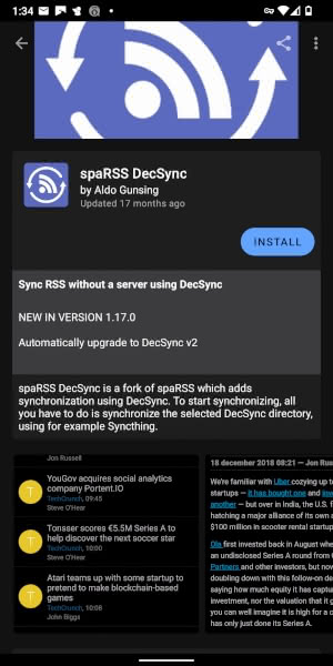 Page for spaRSS DecSync in F-Droid.