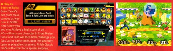 Clip of 2002 EGM April Fools Joke claiming that it was possible to unlock Sonic and Tails in Super Smash Brothers Melee.