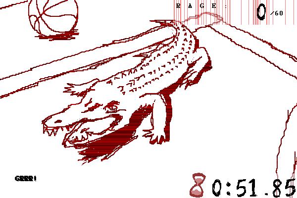 A crocodile in a gym in the Crimsoness visual novel.