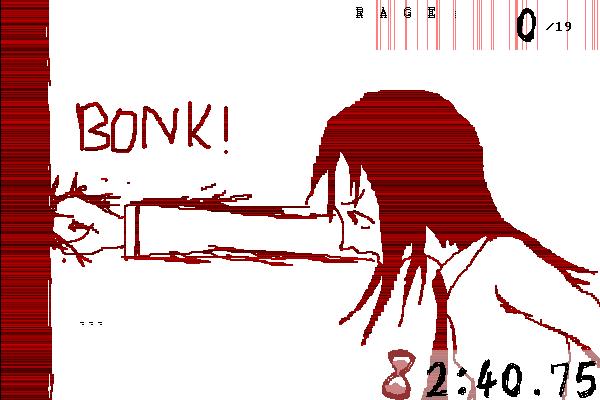 Bakumi fails to smash down the door to her classroom for want of rage in the Crimsoness visual novel.