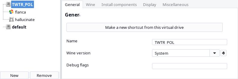 Highlighting a drive in PlayOnLinux in configuration window.