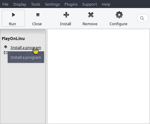 Screenshot of clicking "Install a program" in PlayOnLinux.