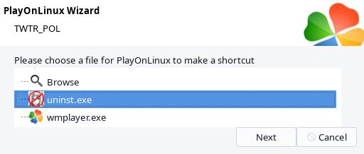 Creating a shortcut for an uninst.exe launcher in PlayOnLinux virtual drive.