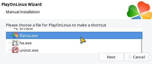 Creating a shortcut for flanca.exe with PlayOnLinux.