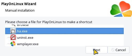 Creating shortcut for hallucinate visual novel (ha.exe) in PlayOnLinux.