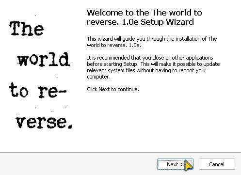Windows set up wizard for The world to reverse visual novel running on top of WINE on Linux.