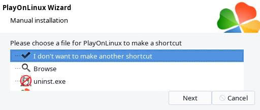 Declining to create new shortcuts in PlayOnLinux.