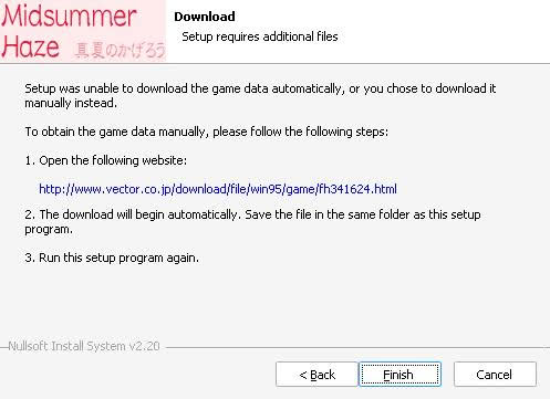 Instructions in the Midsummer Haze installer regarding putting the Japanese version of the visual novel in the same folder as the English patch.