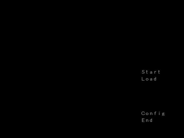 Initial start menu for A Midsummer Day's Resonance. It is a black screen with Start, Load, Config, and Exit options.