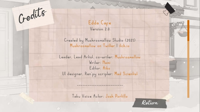 End credits for the EDDA Cafe visual novel.
