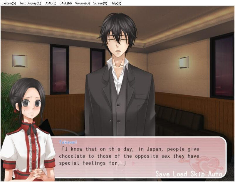Scene in Boku no Shokora's base Valentine's story wherein Takaomi explains to Komachi: "I know that on this day, in Japan, people give chocolate to those of the opposite sex they have special feelings for,"