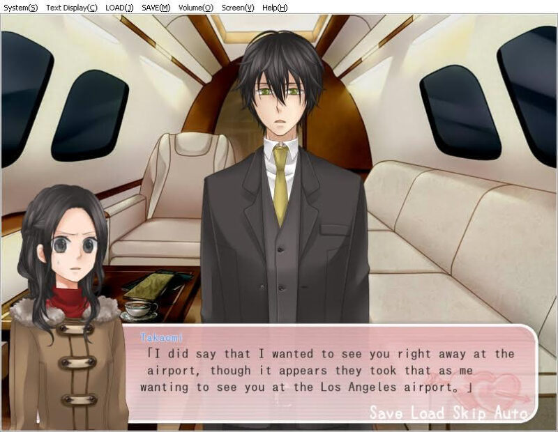Takaomi explaining to Komachi why she is on a plane in Boku no Shokora's White Day scenario: "I did say thatI wanted to see you righta way at the airport, though it appears they took that as me wanting to see you at the Los Angeles airport."
