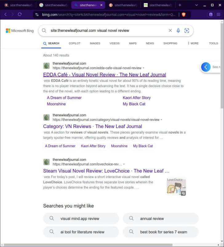 Bing search results for query -- site:thenewleafjournal.com visual novel review