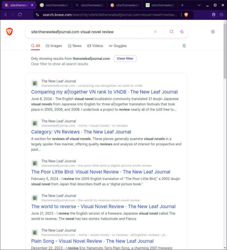 Brave Search results for query site:thenewleafjournal.com visual novel review.