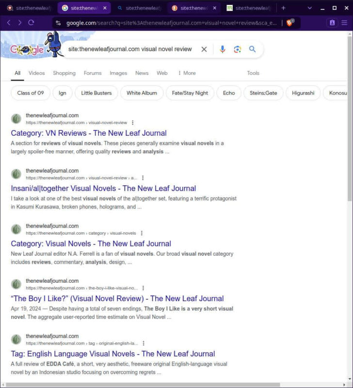 Google results for query: site:thenewleafjournal.com visual novel review.