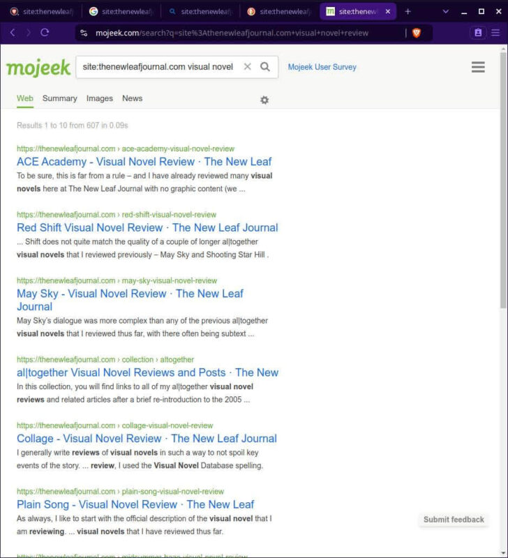 Mojeek search results for query site:thenewleafjournal.com visual novel review.