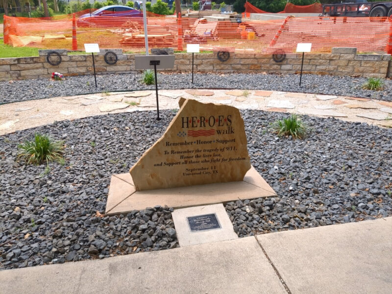 9/11 Heroes Walk stone and plaque for Beverley Volle seen in Universal City, San Antonio, Texas.