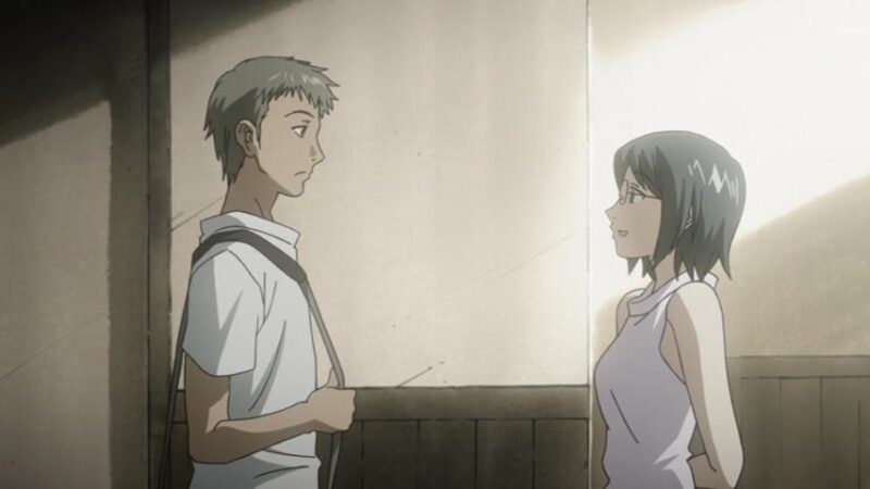 Flashback scene showing Hiro and Shouko talking when they were dating in the United States.